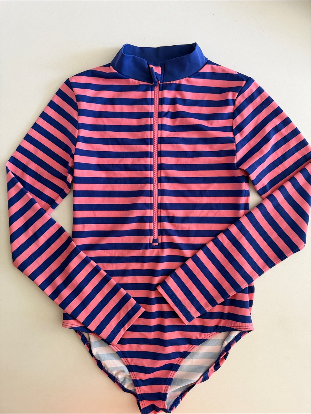 Boden Girls' Pink & Navy Striped Long-Sleeve Rash Guard
